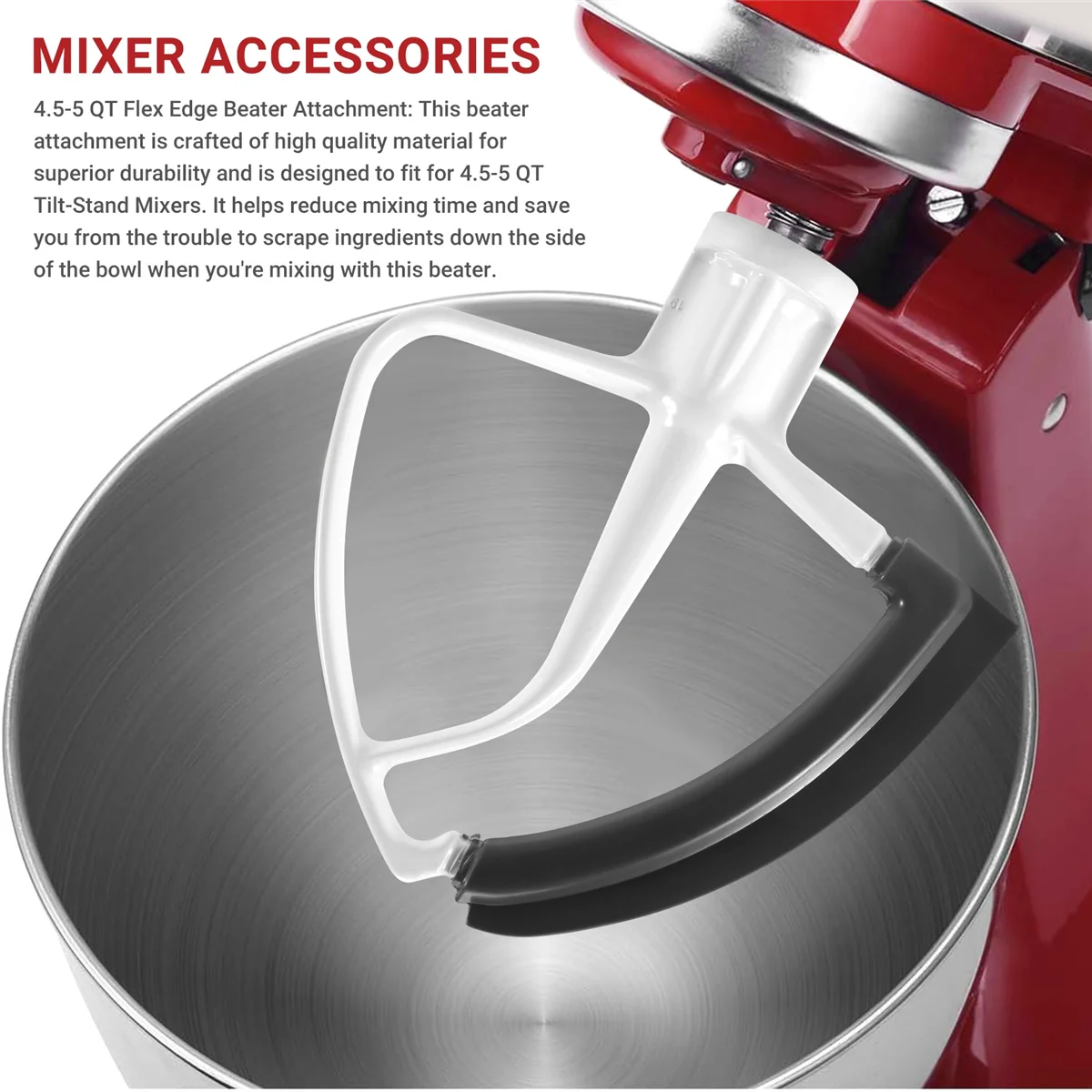Compre agora batedor de borda flexível para misturador KitchenAid 4,5-5 QT acessórios de misturador de suporte de cabeça inclinada, acessórios de pá de misturador