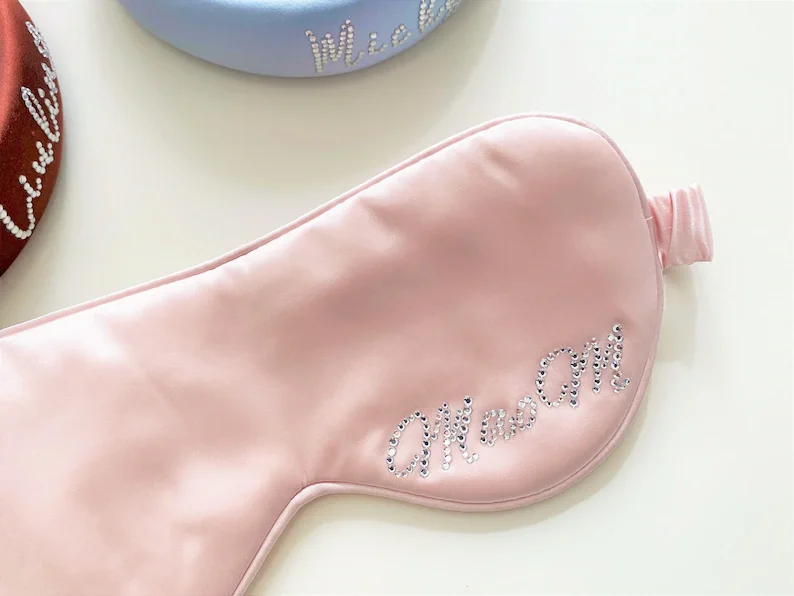 Custom Name Silk Eye Mask,22 Momme,100% Mulberry Silk,Personalized Rhinestone Sleep Mask,Bridesmaid Gift,Bachelorette Sleepwear