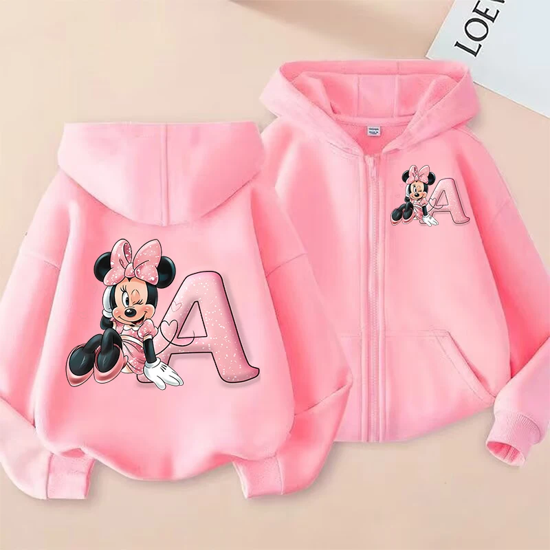 

Minnie Mouse Disney Girls Child Zipper Hoodies Cartoon Slim Sweatshirt Long Sleeve Harajuku Pullover Casual Hooded Cute Gifts