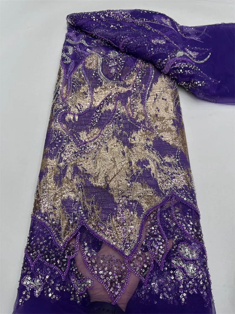 ผ้าลูกไม้ลวดลายแบบแอฟริกันล่าสุด ปี 2025 ผ้าลูกไม้ตาข่ายปักเลื่อมฝรั่งเศสหรูหรา ประดับด้วยลูกปัดทำมือคุณภาพสูงสำหรับชุดแต่งงาน