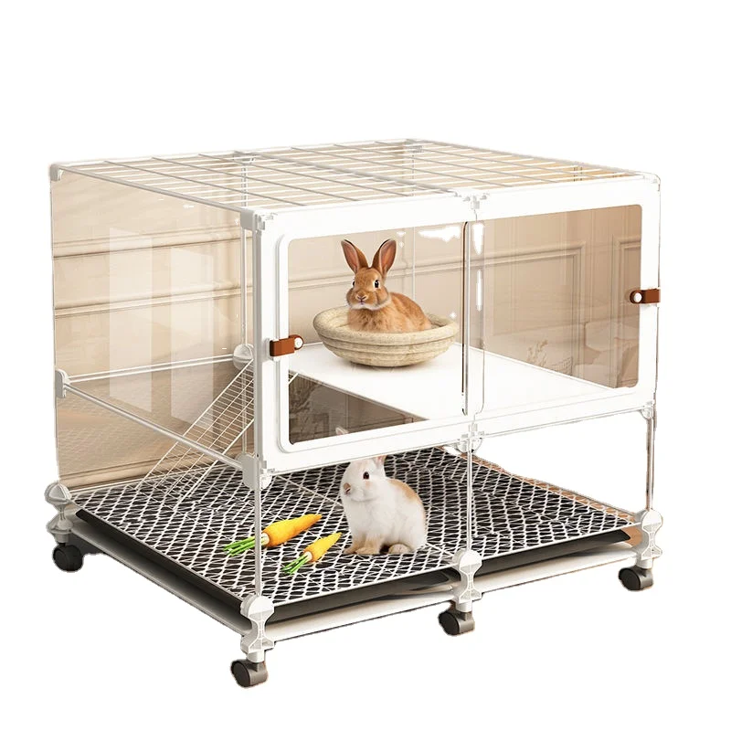 

Large-Size Indoor Rabbit Cage Automatic Dung-Cleaning Toilet Transparent Pet House Nest for Villas Solid Pattern Rabbit Nest