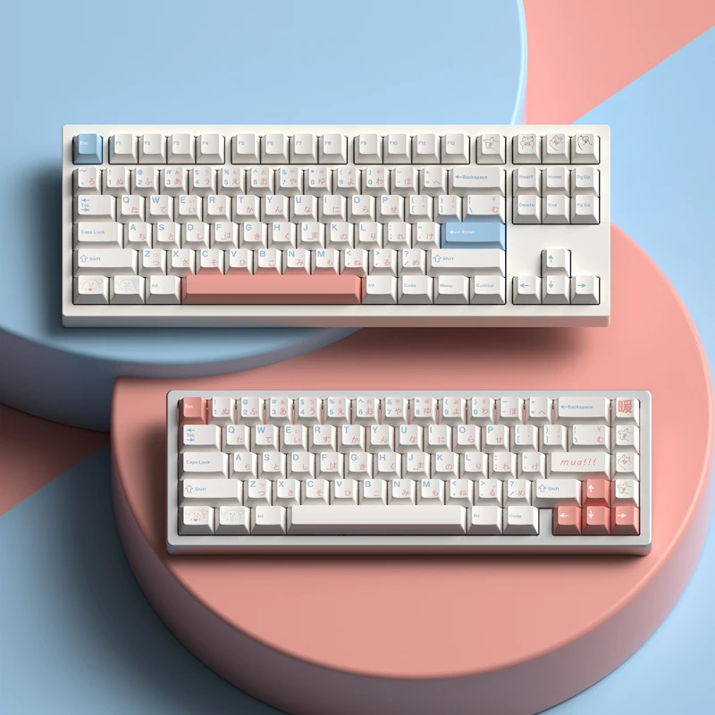 1 Set JKDK Studio Warm Theme Keycaps Blue Pink PBT Dye Subbed Key Caps GMK Fuyu Cherry Profile Keycap For 61 68 980 75 87 104