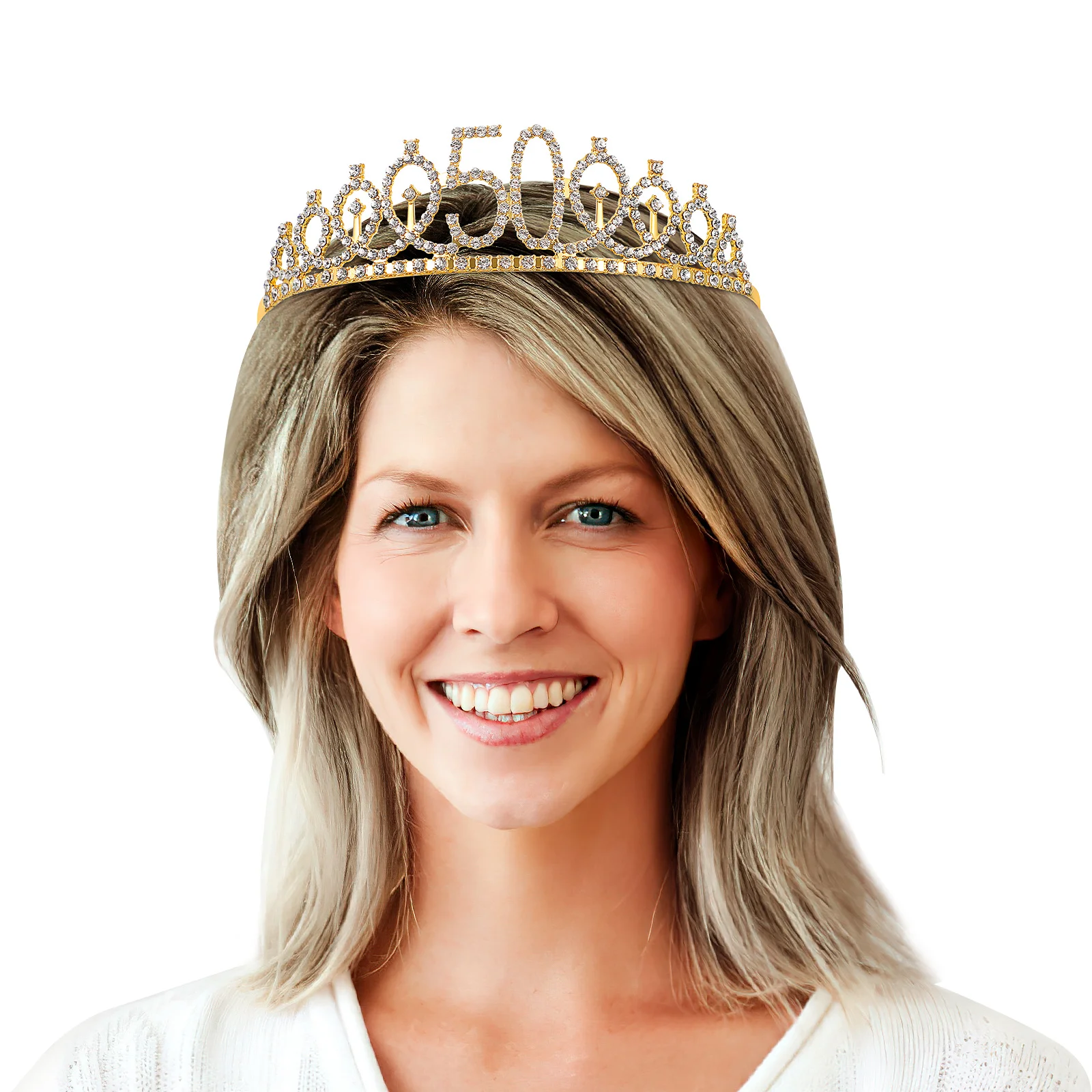 

50th Birthday Tiara Crystal Rhinestone Queen Crown Headband Gold with Hair Combs Clip for Party Decorations 50th Birthday Gifts