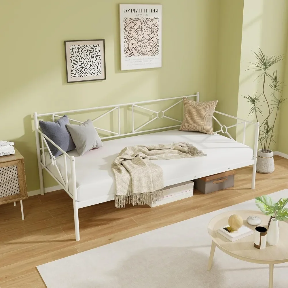 

Metal Daybed Frame, Heavy-Duty Steel Slats Support Platform Bed Frame, Multifunctional Sofa Guest Bed with Headboard