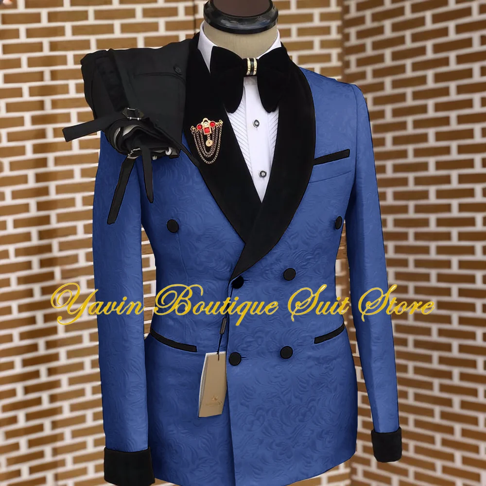 Men's 2 Pieces Suit Floral Set Double Breasted Shawl Lapel Jacket Formal Blazer Pants for Wedding Prom Dinner Party