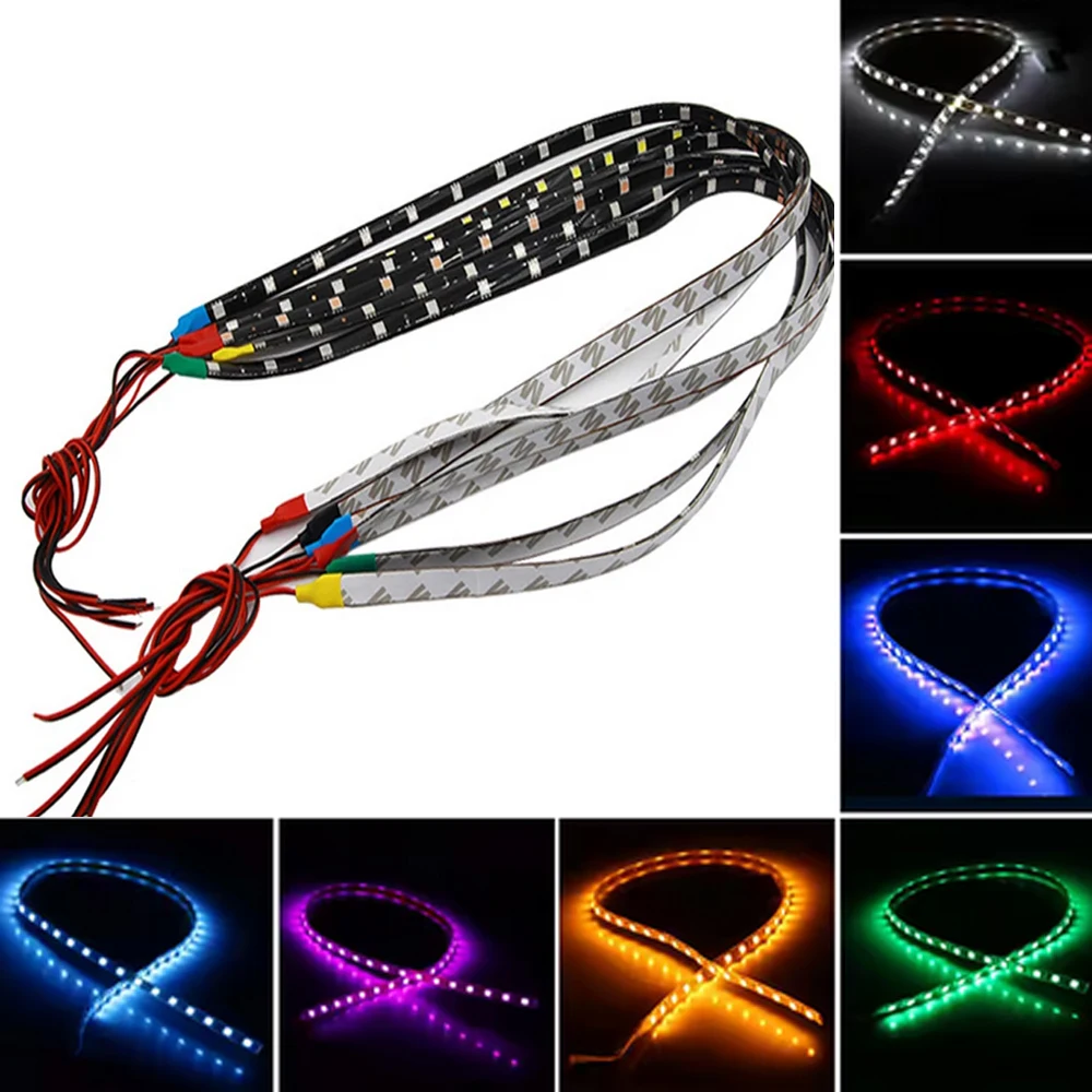 4PCS 30 60cm Bendable Flexible LED Strip Neon Light DRL SMD5050 Headlight Atmosphere 12V Tape Exterior For Motorcycle Waterproof