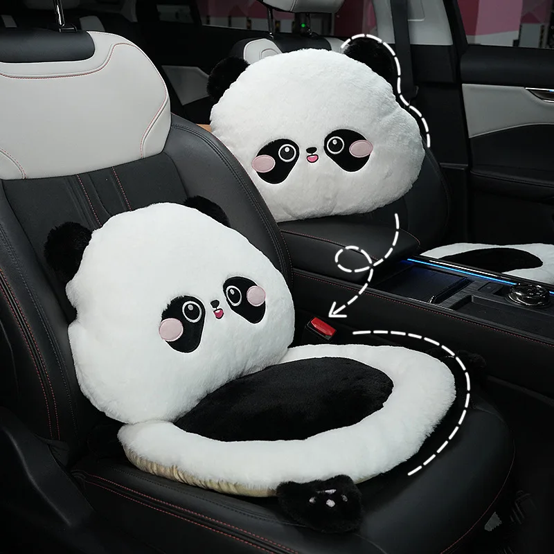 

Зимняя подушка для автомобильного сиденья с изображением панды, милый мультяшный дизайн, комфортная и теплая, аксессуары для салона автомобиля, креативная мягкая подушка для сиденья, универсальные чехлы для сидений.