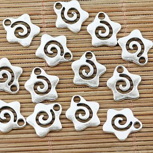 30 sztuk 14*13mm otwór 2.2mm tybetańskie srebro złoty ton gwiazda wirowe amulety EF1395