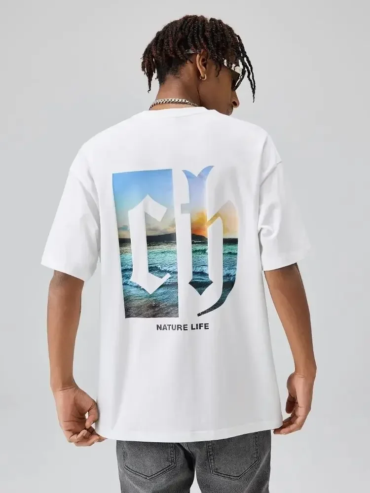 

High Quality Luxury Sports T-shirt Back Summer Snow Mountain Short Sleeve Tee Men's and Women's Loose Casual Short Sleeve Tops