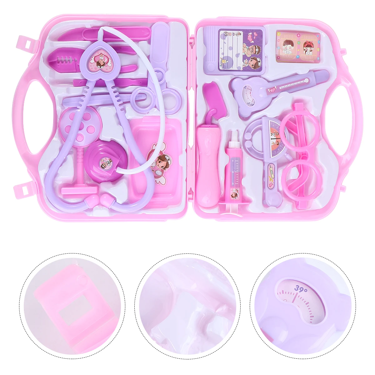 Estetoscopio de simulación rosa, conjunto médico para niños, madera respetuosa con el medio ambiente, juego de simulación duradero, diversión educativa