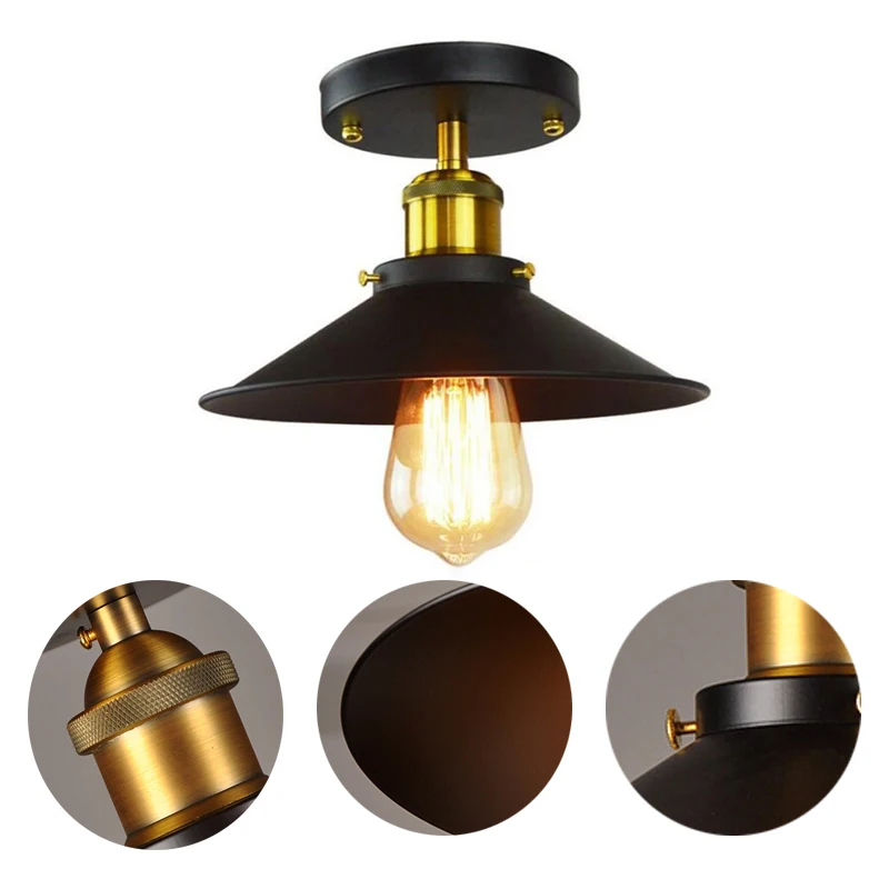 

American Country Retro Ceiling Lamp E27 Iron Aisle Indoor Light for Bedroom Corridor Industrial Black Ac220V Lighting Fixtures