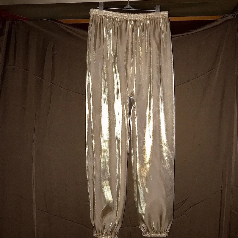

Голографические сексуальные прозрачные мягкие светоотражающие глянцевые сетчатые марлевые пижамные штаны свободные домашние женские и мужские шелковистые брюки-фонарики для