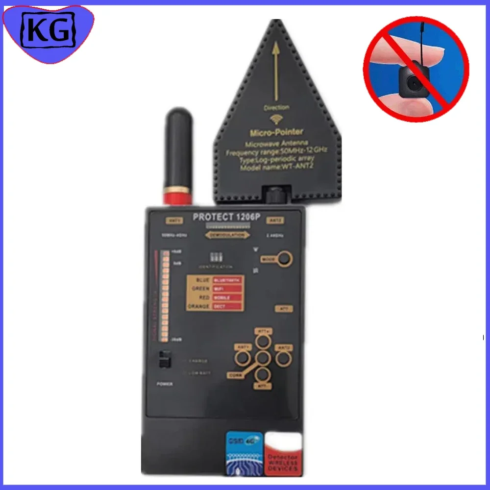 Detector de cámara 1206P, Mini Bug GSM, rastreador GPS, dispositivos espía, DetectorRF, cámara infrarroja innovadora, detección láser de señal WiFi