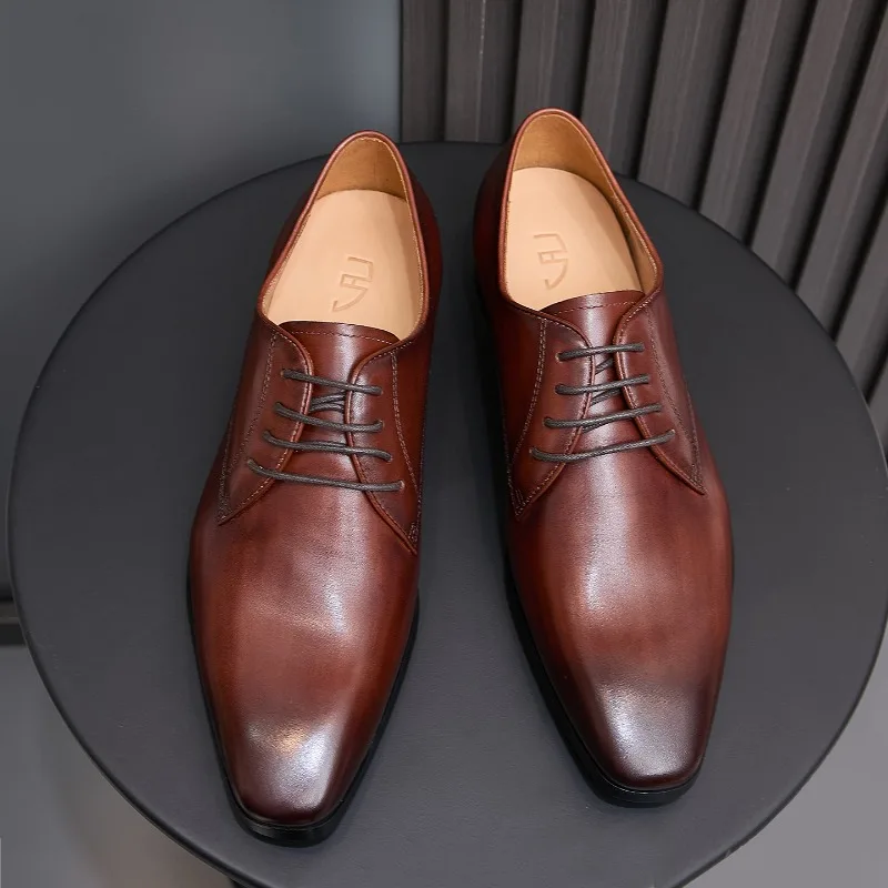 Elegant Mens Genuine Leather Oxfords Shoes Luxury Handmade Quality 2026 Autumn British Style Fashion Wedding Social Dress Shoes