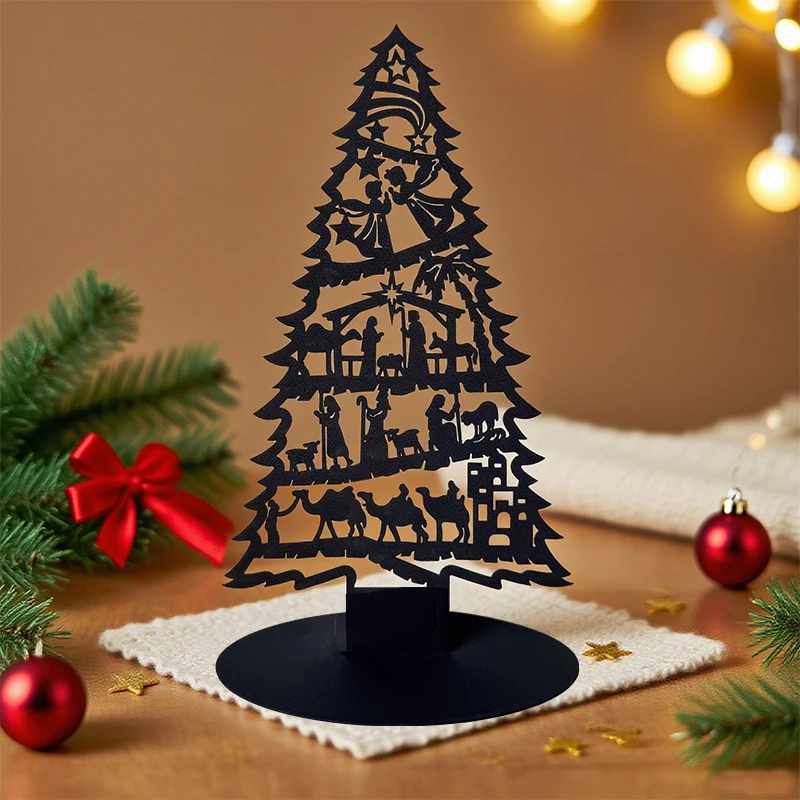 1 adorno de árbol de Navidad hueco de arte del hierro, decoración de escena de Navidad, decoración de escritorio, adorno de decoración de escritorio de árbol de Navidad, diseño plegable DIY