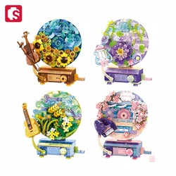SEMBO Fantasy CD player Assemblage Building Blocks Kits MOC Flowers Record Home Decorations Ornaments Kids Toys Birthday Gifts