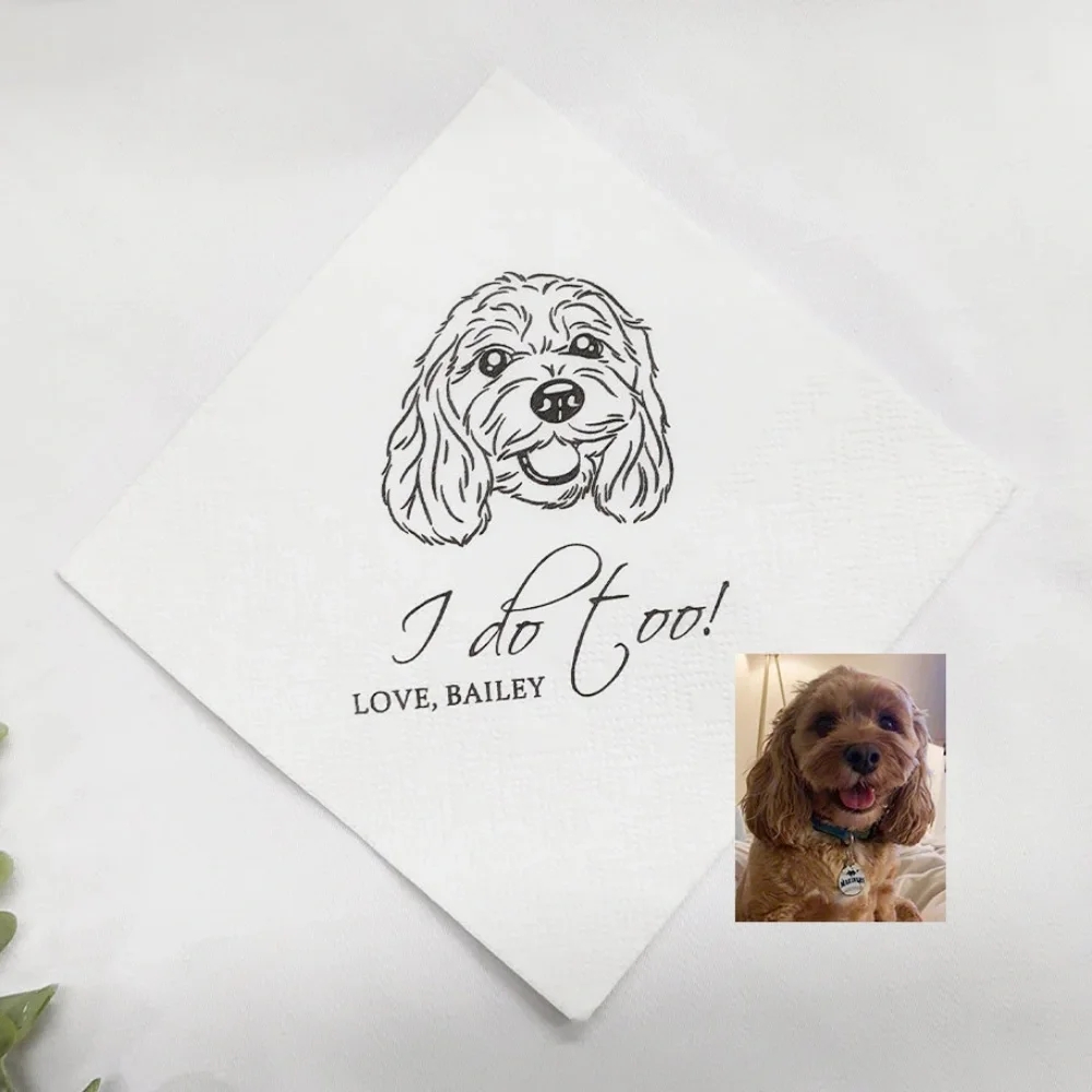 50 pcs Custom Illustrated Dog Wedding Napkins,Pet Cocktail Napkins,Pet Wedding Napkins,Dog Cocktail Napkins,Pet Dog Napkins