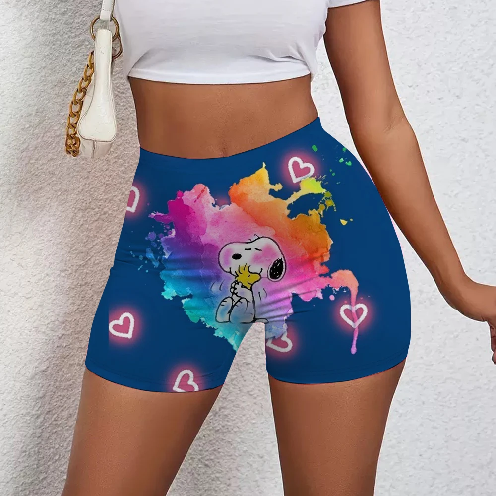 レディース スヌーピー プリント ヒップ リフト ヨガ ショーツ エクササイズ ハイウエスト プリーツ ヒップ リフト パンツ