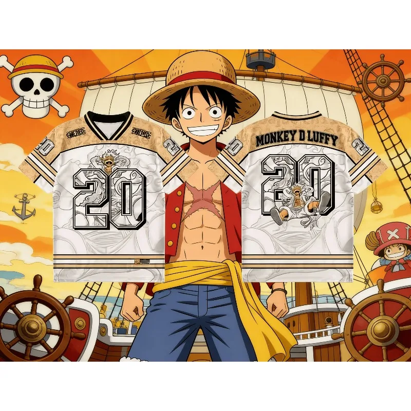 Anime One Piece Luffy Print Baseball-Trikots für Erwachsene/Kinder, lässiges Harajuku-Kurzarm-T-Shirt, Luffy-T-Shirts, Cosplay-Kleidung