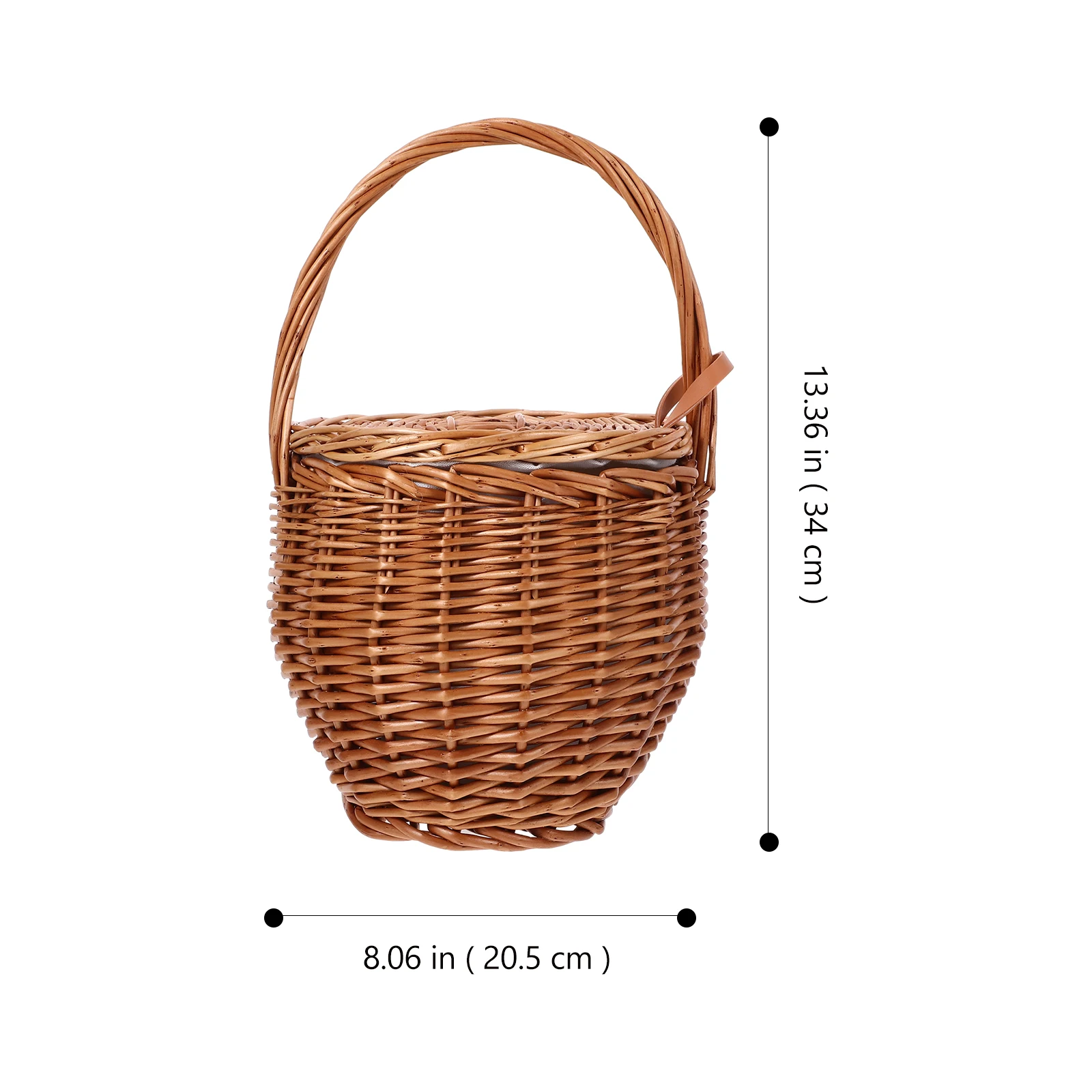 1pc Wicker Woven Flower Basket Handheld Basket Outdoor Picnic Basket Fruit Vegetable Container Flower Arrangement Holder 20.5cm