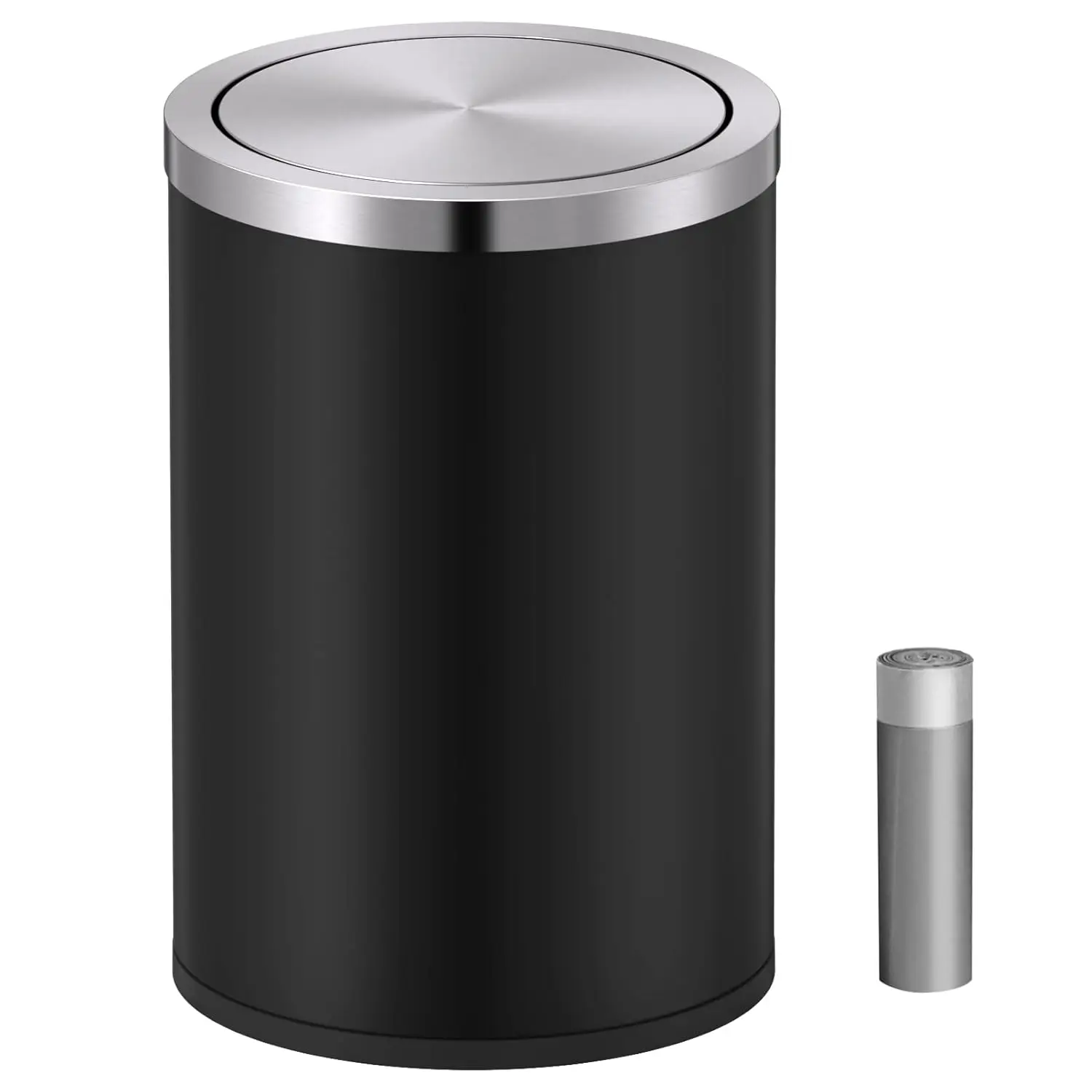 

Small Trash Can with Swing Lid, 2.4 Gal/9L Mini Garbage Bin Stainless Steel for Home Office Bathroom Bedroom Desktop Black