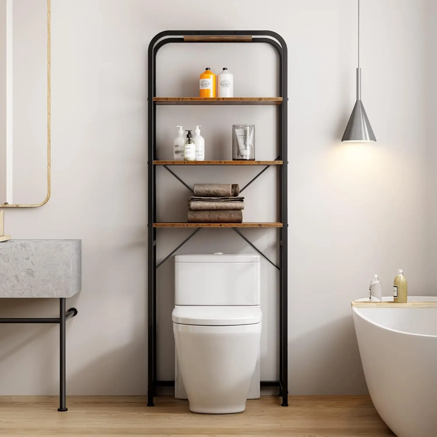 3-Tier Bathroom Storage Rack, Freestanding Over The Toilet Storage Rack, Space Saver Bathroom Organizer, Wooden Bathroom Toilet