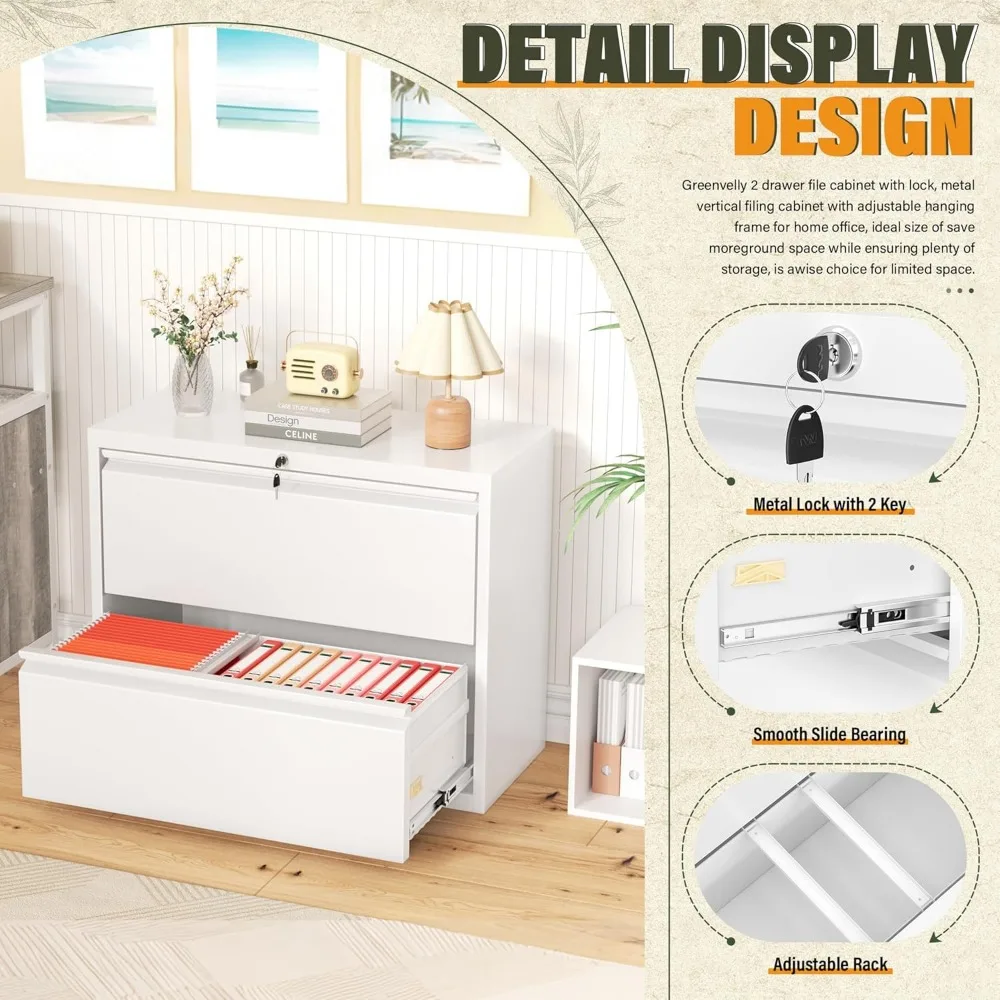 Lockable 2-Drawer Metal File Cabinet - White, Home Office Storage Solution with Security for Documents