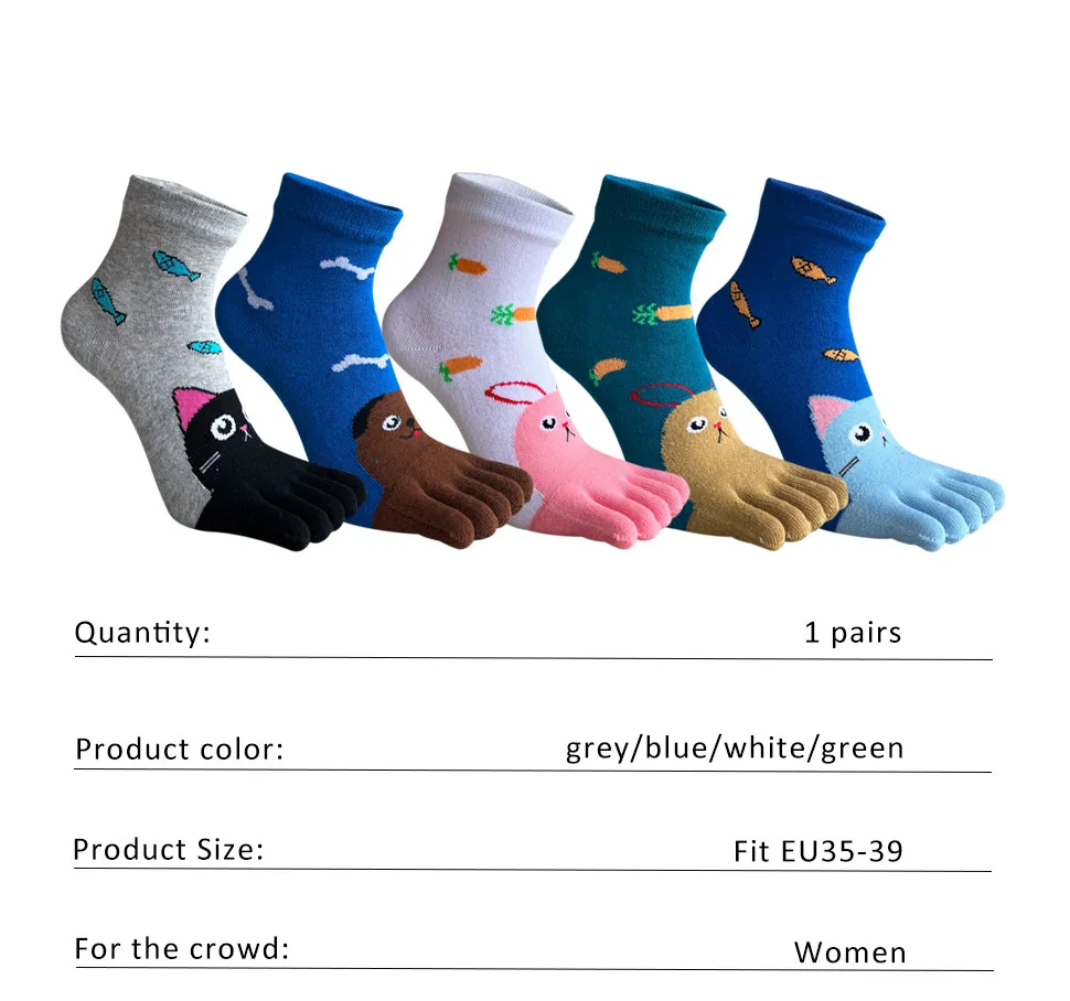 Frauen Mädchen Fünf Finger Socken Baumwolle Niedlichen Cartoon Katze Kaninchen Bär Fisch Karotte Fashions Junge Schweiß Absorbieren Weiche Kappe Boot socken – Detail 1