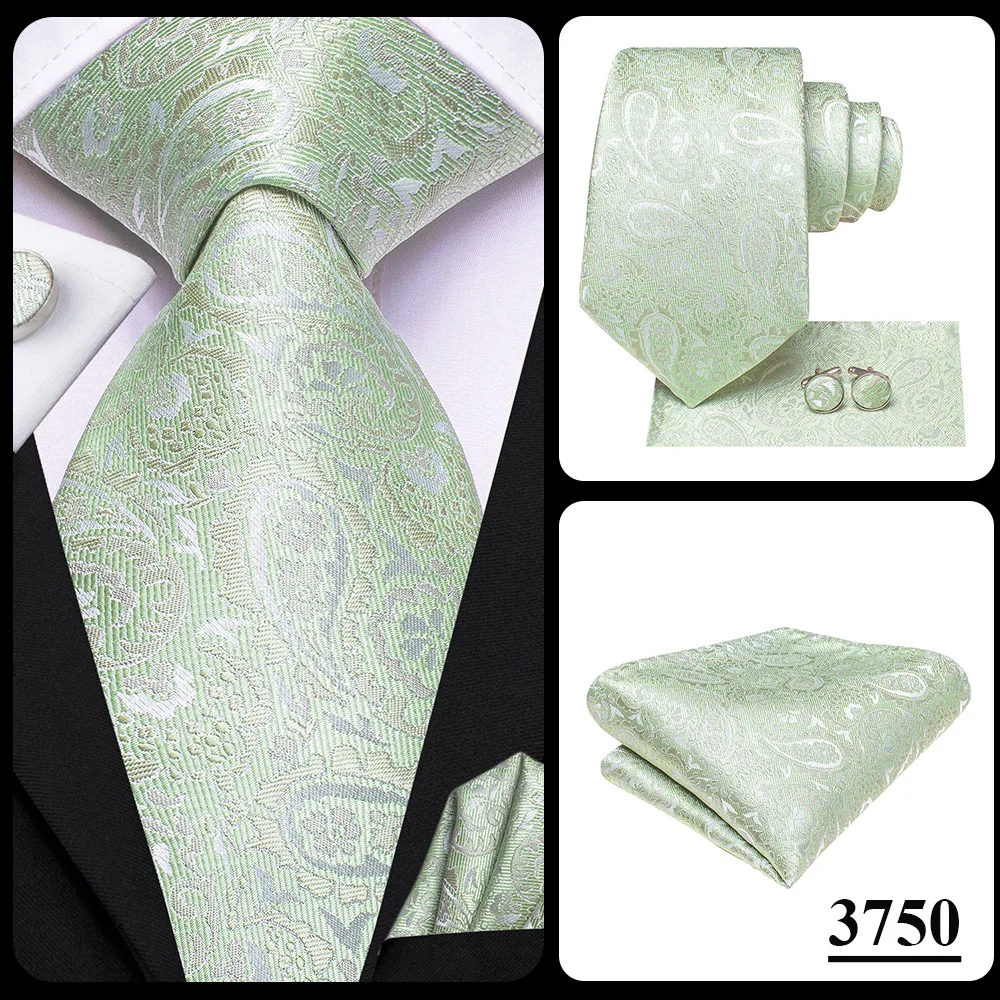 Herrenmode Einfarbiges Grün-Blaues Krawatten-, Taschentuch- und Manschettenknopf-Set für Smoking-Accessoires Klassische Luxus-Seidenkrawatte als Geschenk für Männer – Detail 32