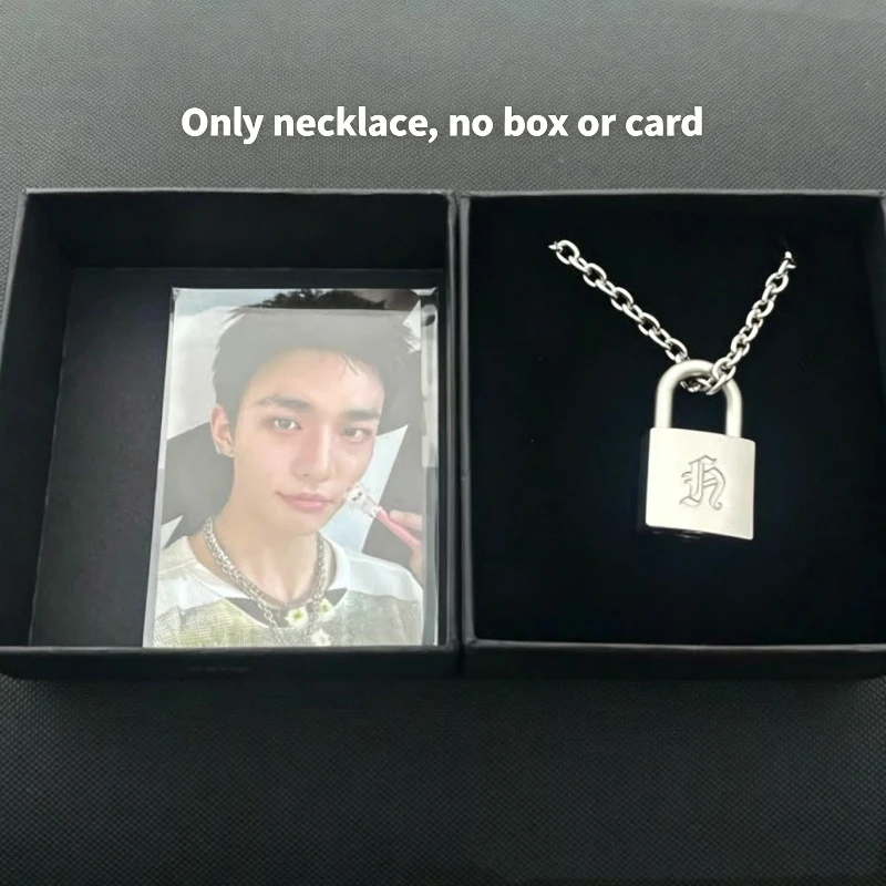 

Stray Kids Padlock Necklace Hyunjin Same Style Punk Fashion Engraved Silver Pendant, No Box No Card Only Necklace For Kpop STAY
