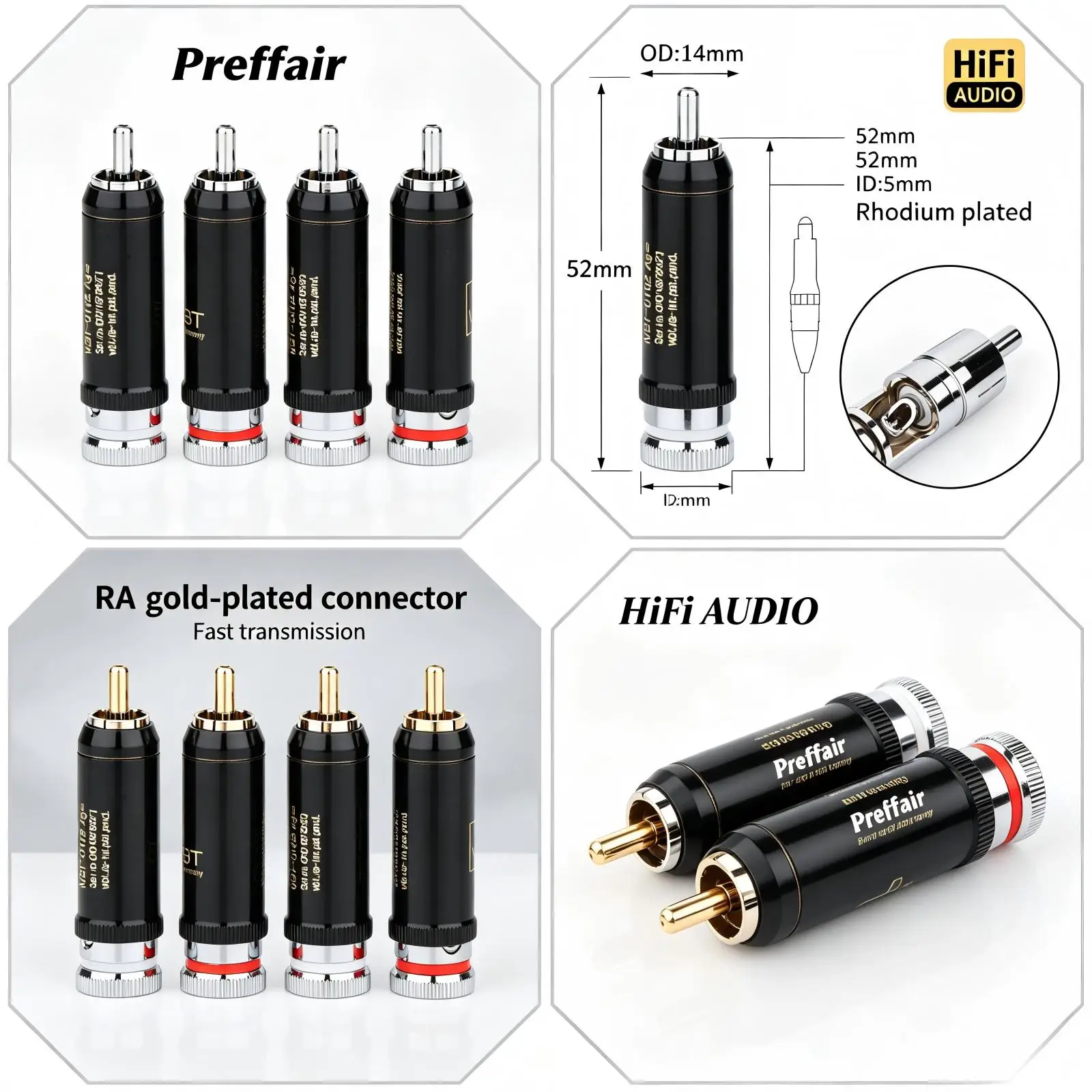 Preffair R1743 HIFI Rhodium Plated RCA Plug Hi-End Premium Audio Connector for Audiophile  Pro Studio & Home Theater Systems