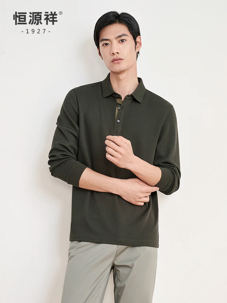 Long Sleeve Wool Blend T-Shirt Casual Shirt Collar Printed Logo Men's Casual Top Spring New Style Standard Fit Basic Style