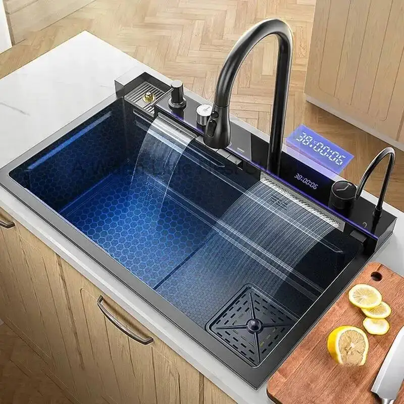 

Modern Smart Kitchen Sinks for Apartments Creative Metal Multi-functional Sinks Luxury Household Kitchen Sinks for Rental Houses