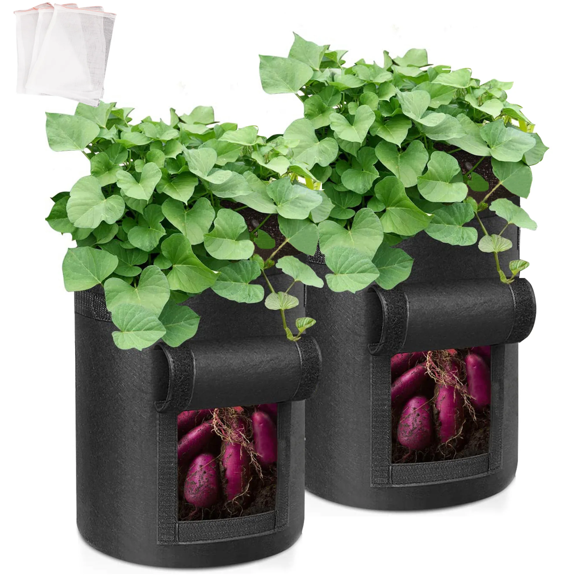 

Набор мешков для посадки из 2 предметов, моющиеся тканевые кашпо, прочные многоразовые приподнятые кровати для овощей, портативные контейнеры для посадки.