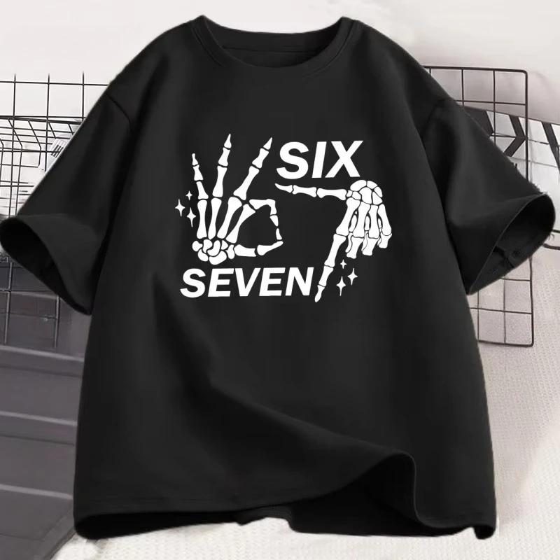 Camiseta divertida con diseño de manos de esqueleto, camiseta de Halloween 67, camiseta Six Seven Couples, camiseta de manga corta de algodón para hombres y mujeres, ropa Vintage