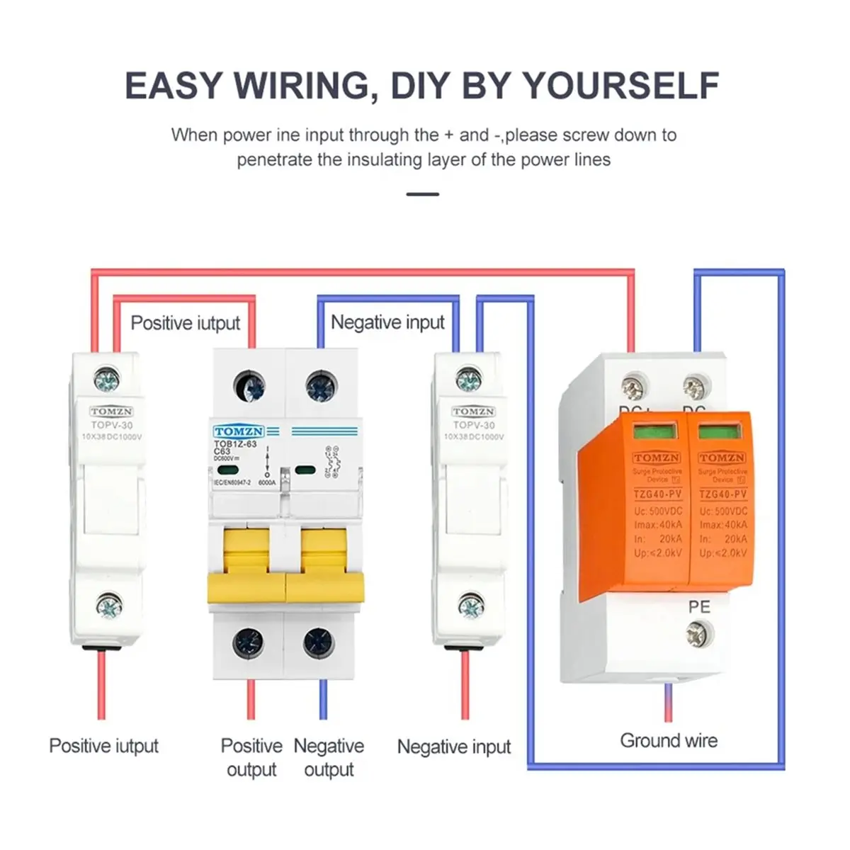 DT75BG  TOB1Z-63 2P 63A DC 600V Circuit Breaker MCB C Curve Single Pole Direct-Current Fuse for PV