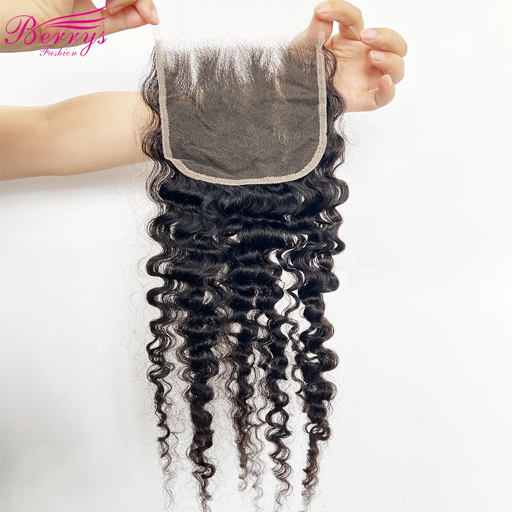 Berrys Mode Haar 7*7 HD birmanische lockige Verschlüsse unsichtbare Schmelze Haut Spitze transparent 6*6 Verschluss rohes menschliches Haar für Frauen Mädchen – Detail 5