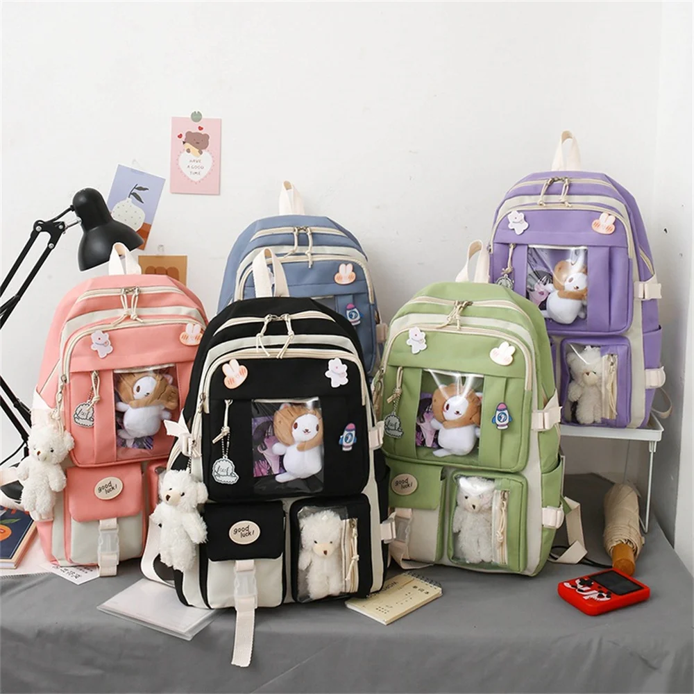 Grande Capacidade Backpack Set para Meninas, Student Schoolbag, Teenager Shoulder Bag, Book Bag, Lápis Case, Women Travel Backpack, 5 Pcs