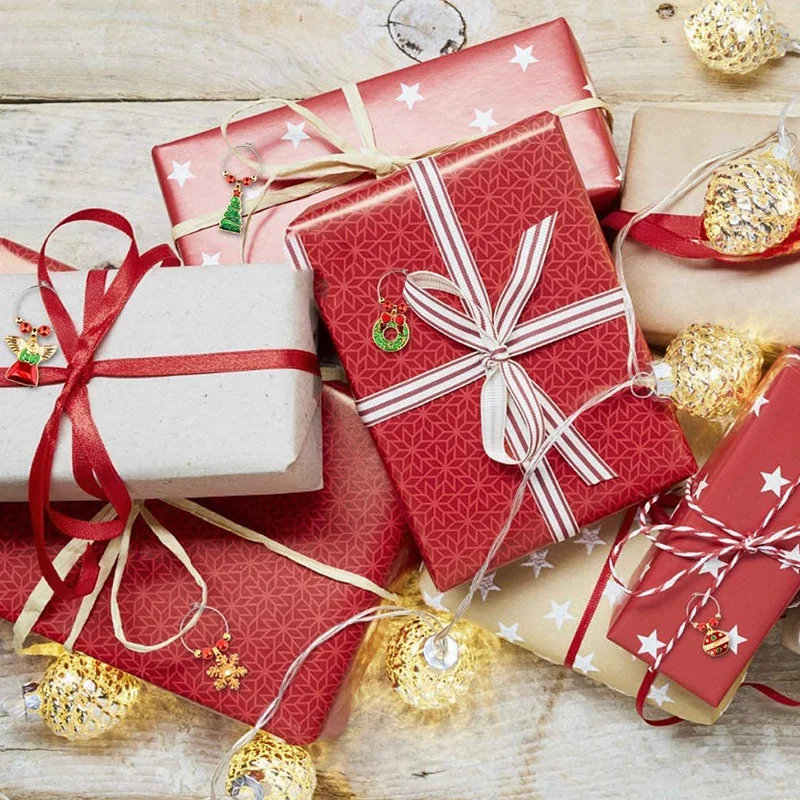 مجموعة حلية زجاجية للنبيذ ، علامات كوكتيل ، علامات نظارات الشمبانيا ، زينة عيد الميلاد ، مجموعة من 6