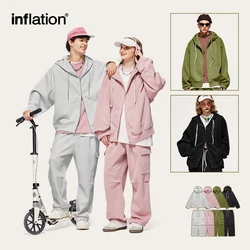 INFLATION Unisex Harajuk Oversized Tracksuit  2023 Trendy Pink Cargo Pants and Hooded Jacket Set Mens Hooodie Set