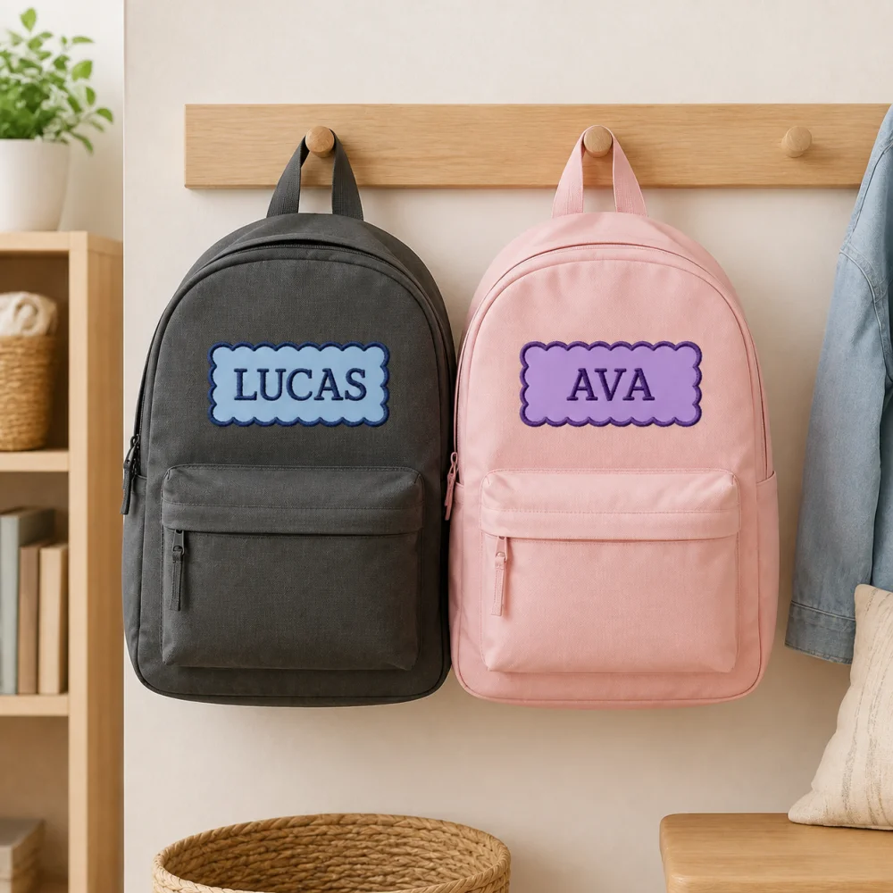 Self‑Adhesive Custom Embroidered Name Patch Wavy Border Personalized Name Badge Tote Bag Travel Duffel Jacket Organizer Pouch - view 5