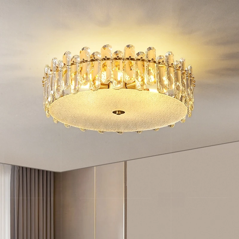 الطعام غرفة المعيشة فندق قاعة الفن الذهب ديكور أضواء الثريا الفاخرة كريستال ثريا تركب بالسقف مصباح معلق النحاس المستدير #5