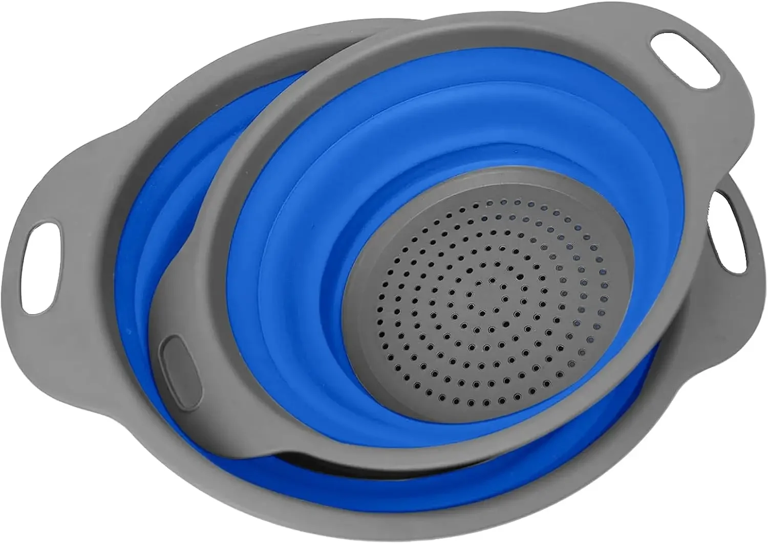 

2-Piece Foldable Silicone Colander Set, Space-Saving Kitchen Strainer with Handle in Blue