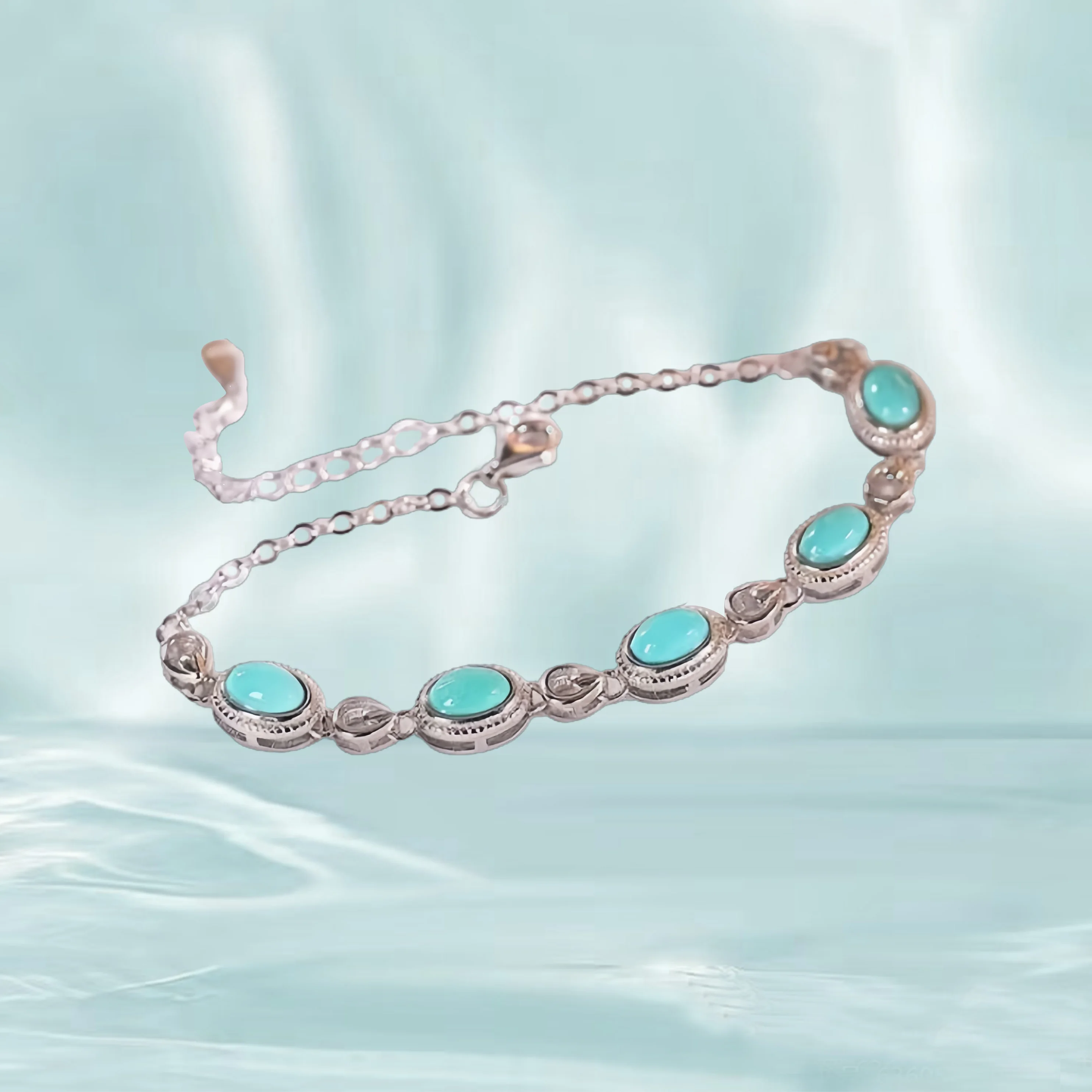 925 Sterling Silver Bracelets Turquoise Bracelet 18.5cm Bangles Free Expansion Elegant woman's Jewelry