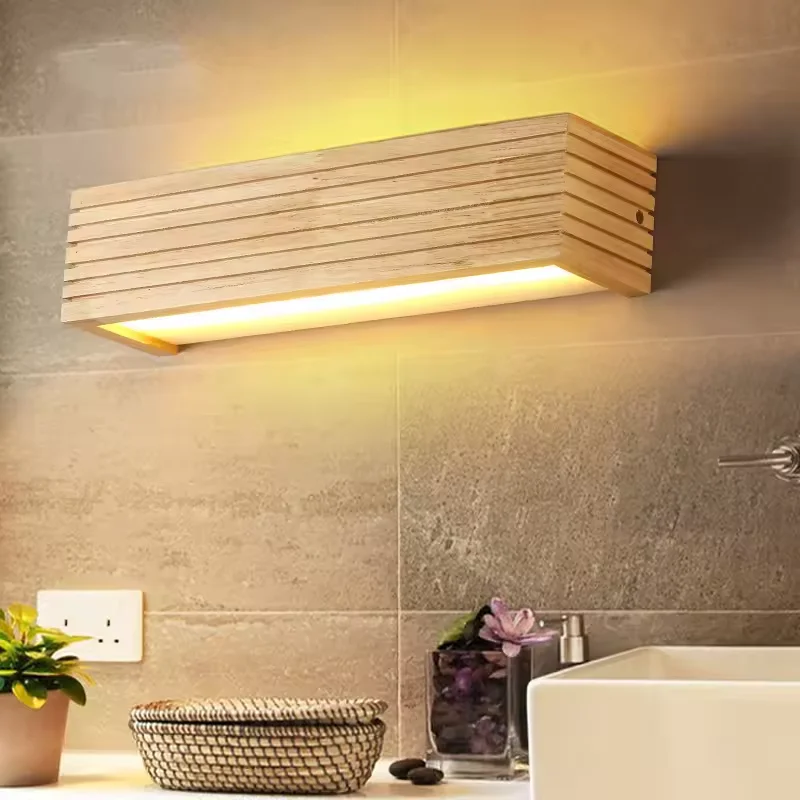 Nordic Simple Modern Wood Art Wall Lamp Living Room Stairs Aisle Lighting Japanese Solid Wood Bedroom Bed Dresser Wall Light