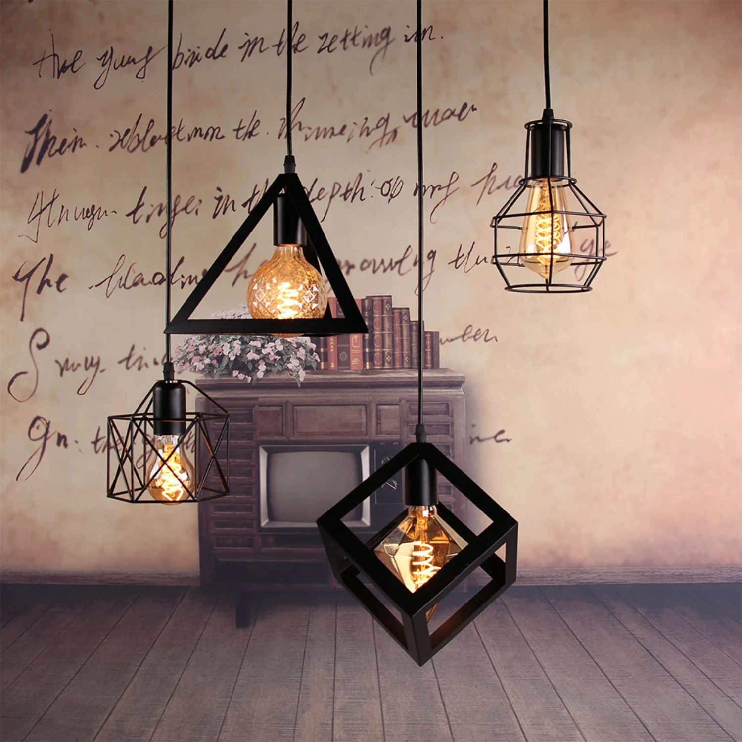 Stylish and Elegant Vintage Industrial Black Metal Cage Pendant Light Fixtures with Adjustable Design - Charismatic Retro Loft I