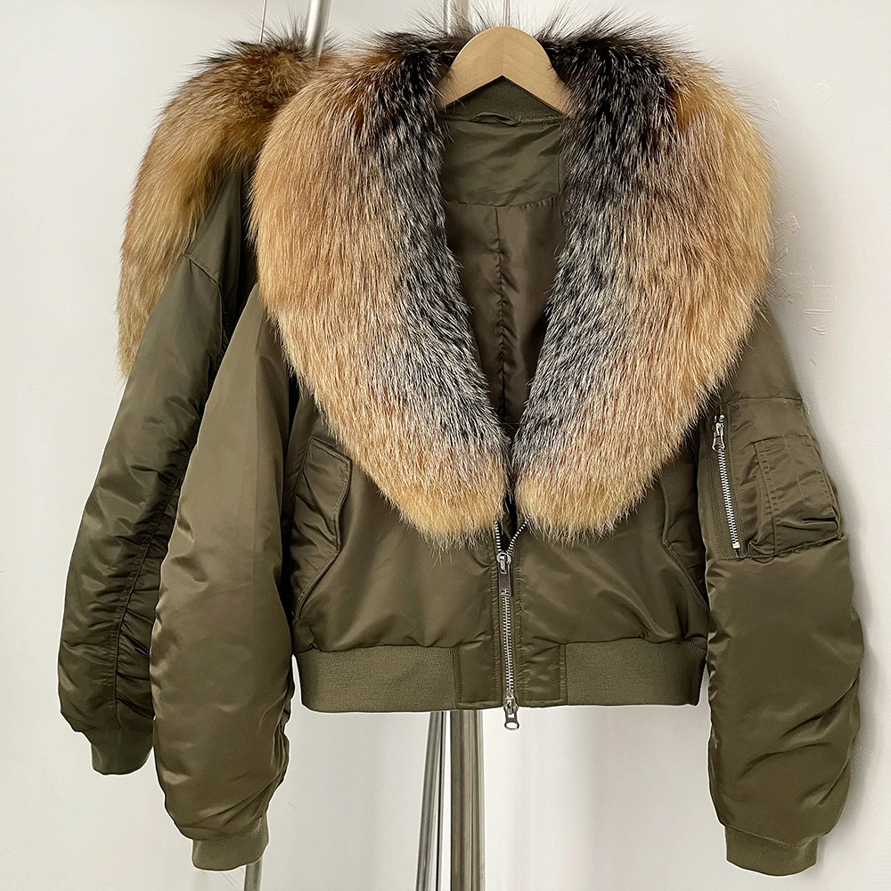 New Autumn Winter Big Natural Fox Fur Coat  Reality Fur Coat Female Short Parkas White Duck Down Jacket Women Feather Real Fur