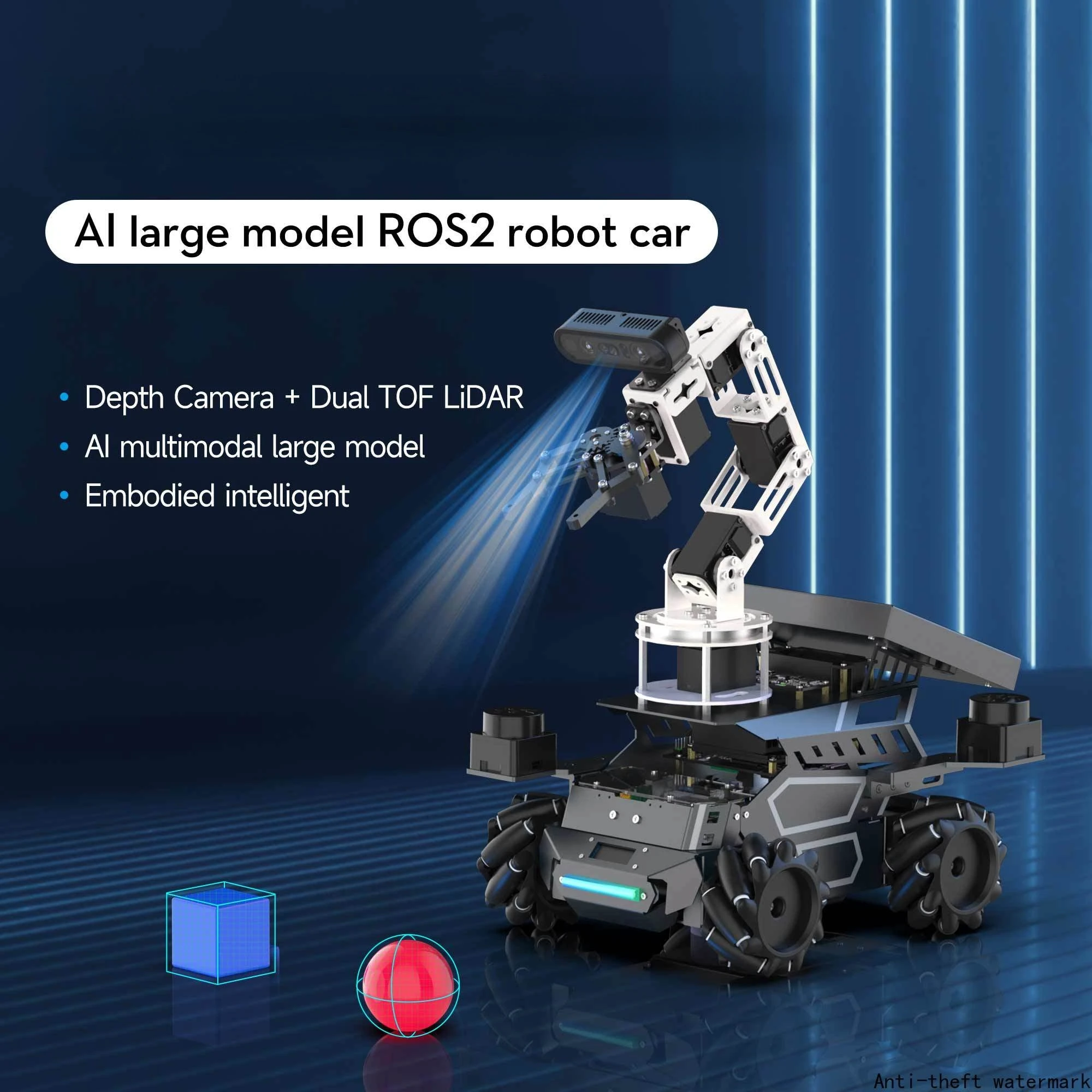

2026 hot selling AI Large Model ROS2 3D Depth Vision Smart Car Dual LiDAR SLAM Mapping Navigation Programming R obot Toys