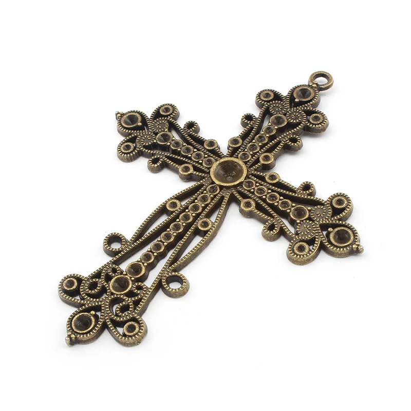 2Pcs Tibetan Bronze Hollow Filigree Cross Charms Pendant 3mm Hole For DIY Jesus Christ Necklace Jewelry Making Supplies