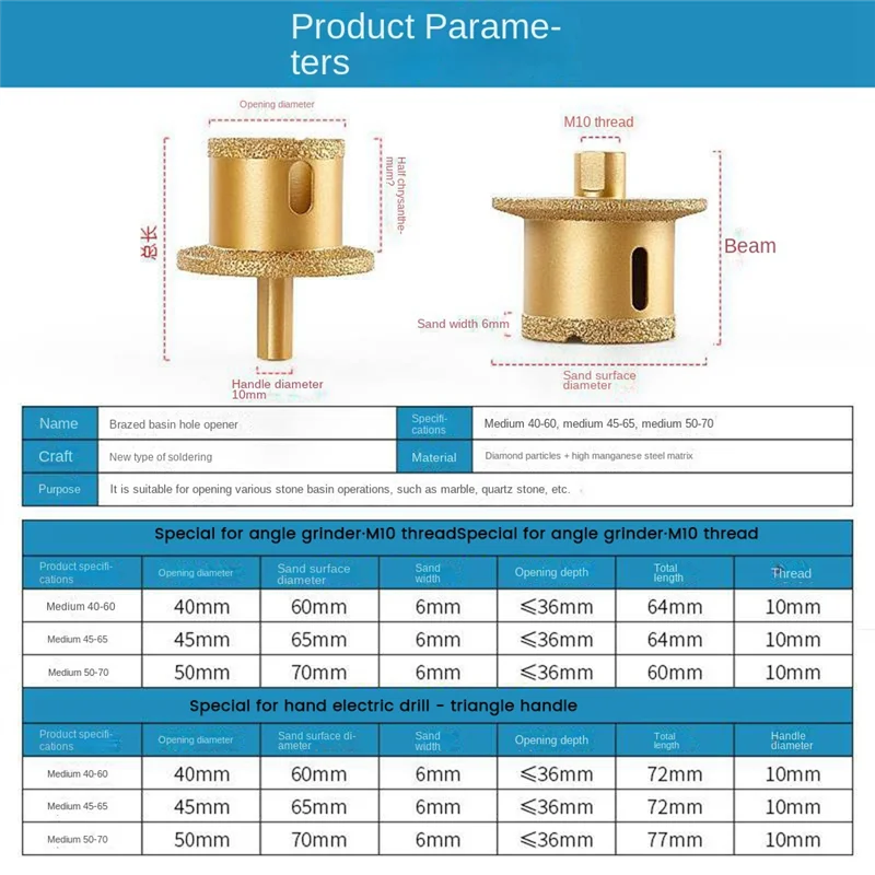 

New Arrival Hole Opener Grinder Drill Bit Brazed Diamond Hole Drill Saw Core Bits for Marble Tiles Hole Opener Triangular 40-60